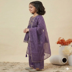 Girls Embroidered Crunch Silk Top Palazzo Set with Dupatta